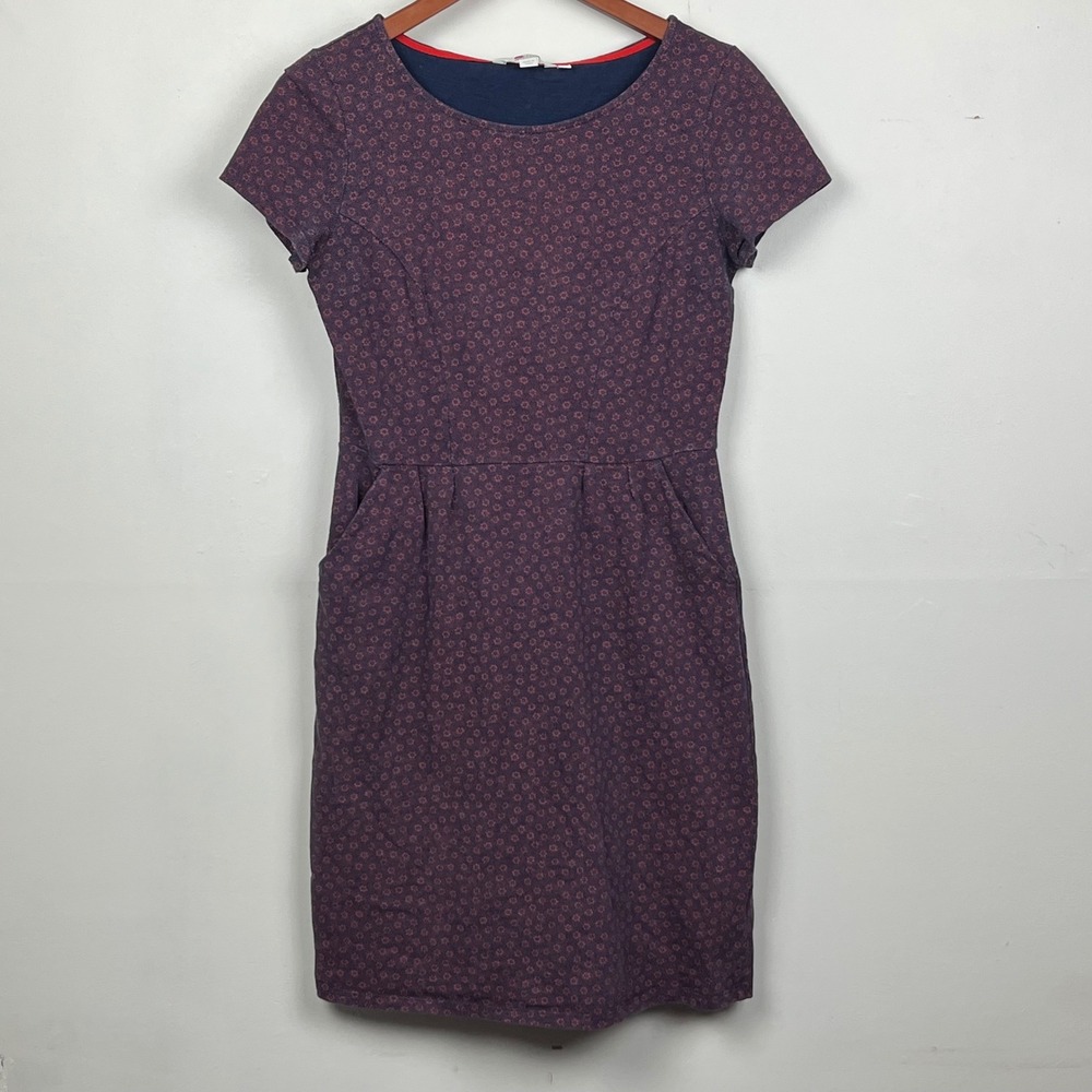 Boden Short Sleeve Jersey Dress 4R Purple Floral Boho Cottage Academia Ditsy